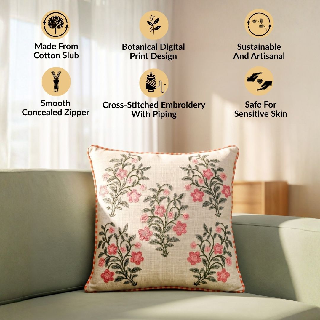 Cottagerose Cross Stitch Cotton Cushion Cover 40x40cm Nestasia