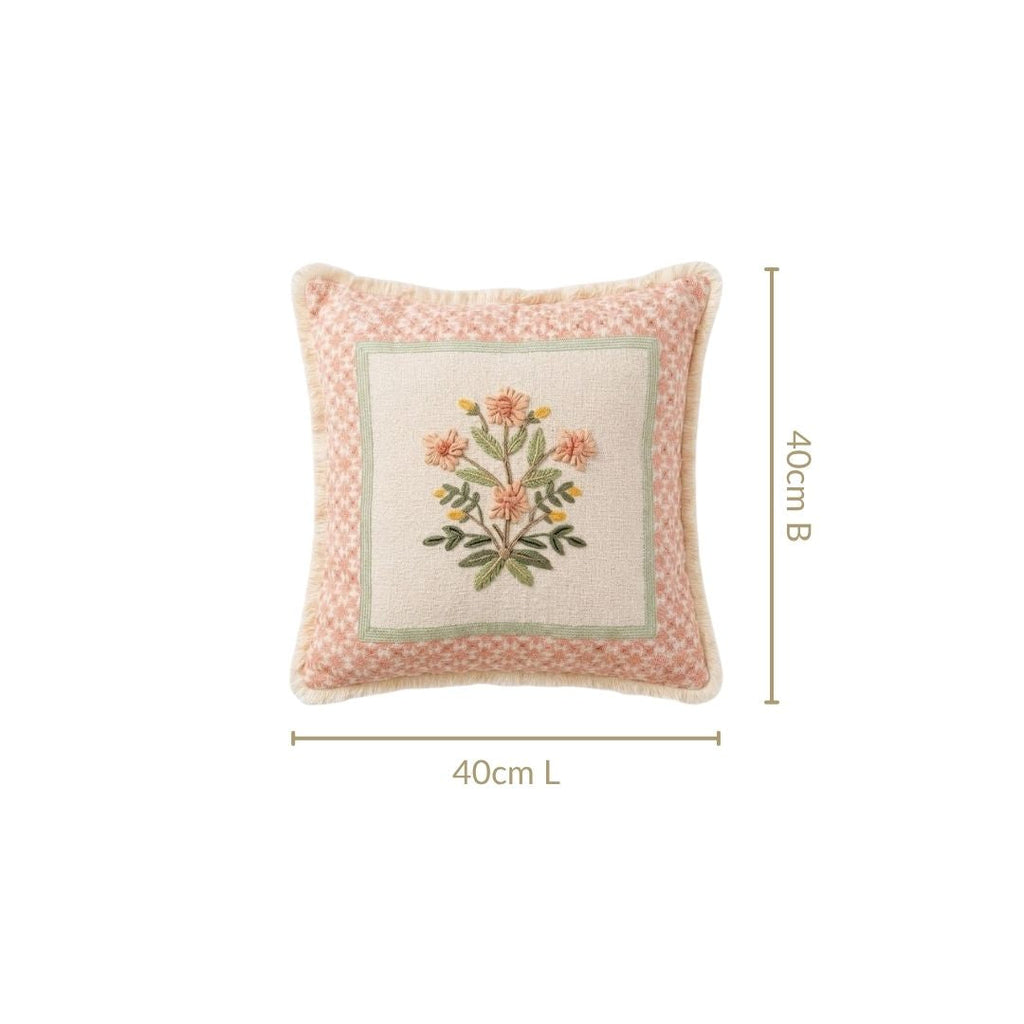 Pastel Peach Embroidered Cotton Cushion Cover 40x40cm Nestasia