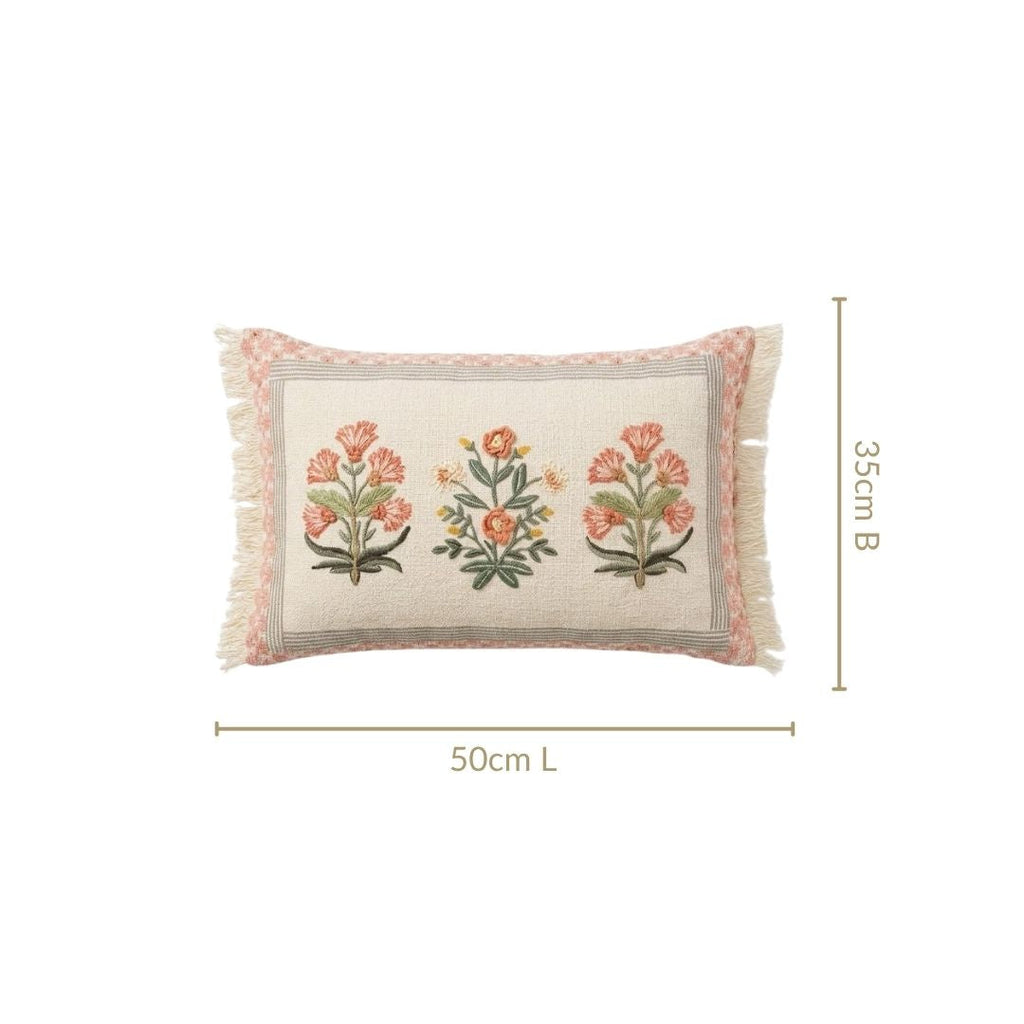 Earth Bud Embroidered Cotton Cushion Cover 50x35cm Nestasia