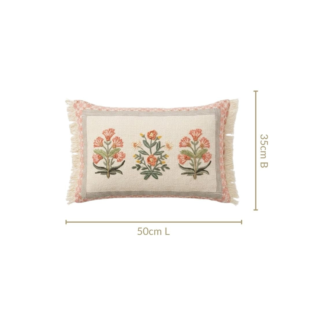 Earth Bud Embroidered Cotton Cushion Cover 50x35cm Nestasia