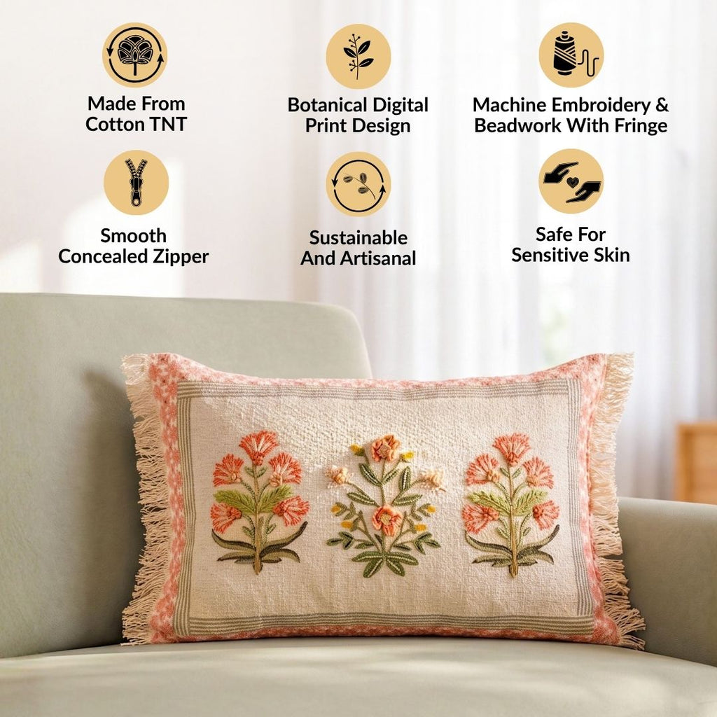 Earth Bud Embroidered Cotton Cushion Cover 50x35cm Nestasia