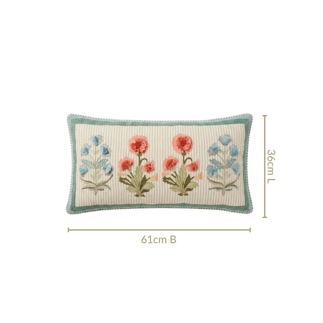 Carnation Tuft Cotton Embroidered Cushion Cover 61x36cm Nestasia