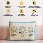 Cerulean Jardin Embroidered Cotton Cushion Cover 50x35cm Nestasia
