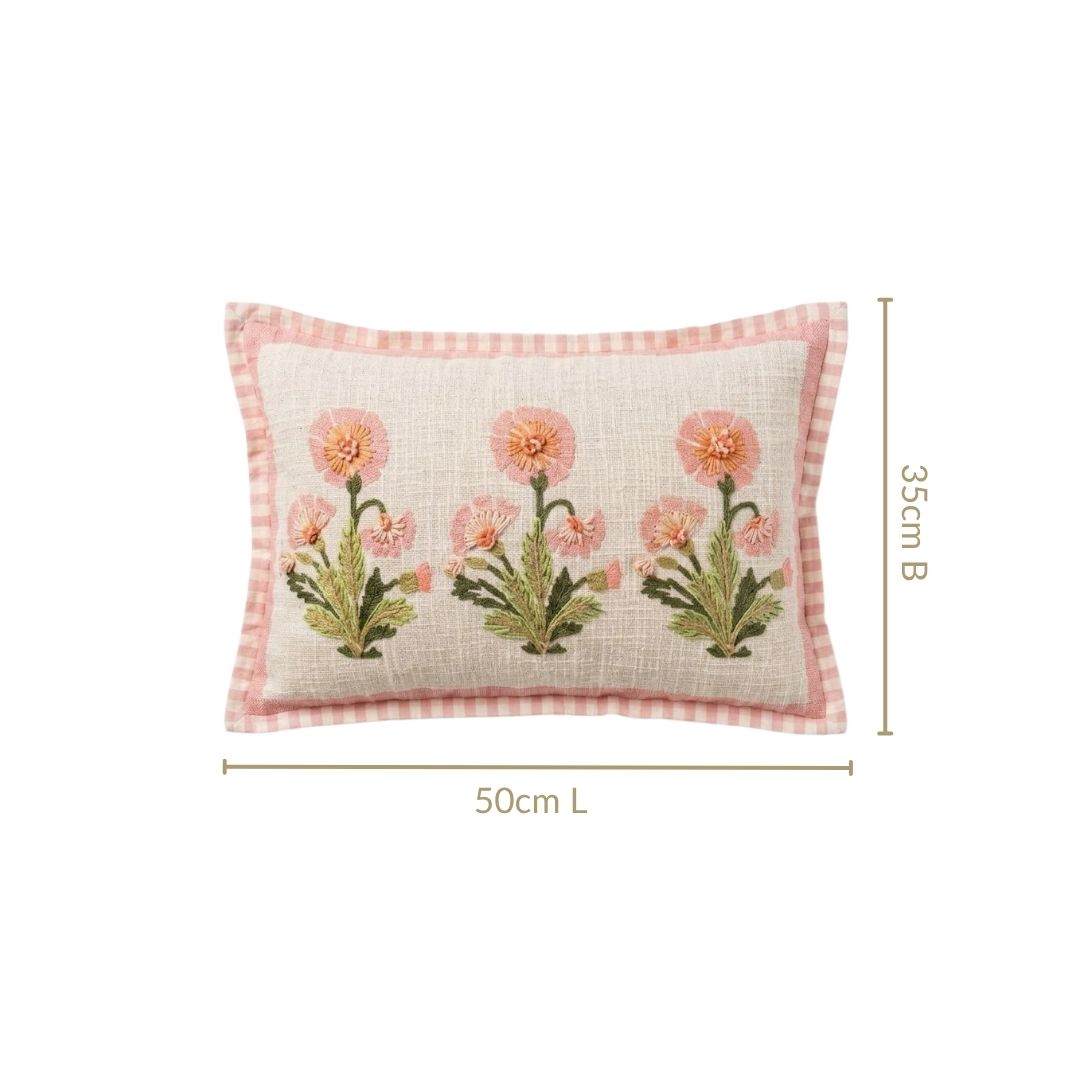 Coral Bloom Embroidered Cotton Cushion Cover 50x35cm Nestasia