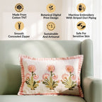 Coral Bloom Embroidered Cotton Cushion Cover 50x35cm Nestasia
