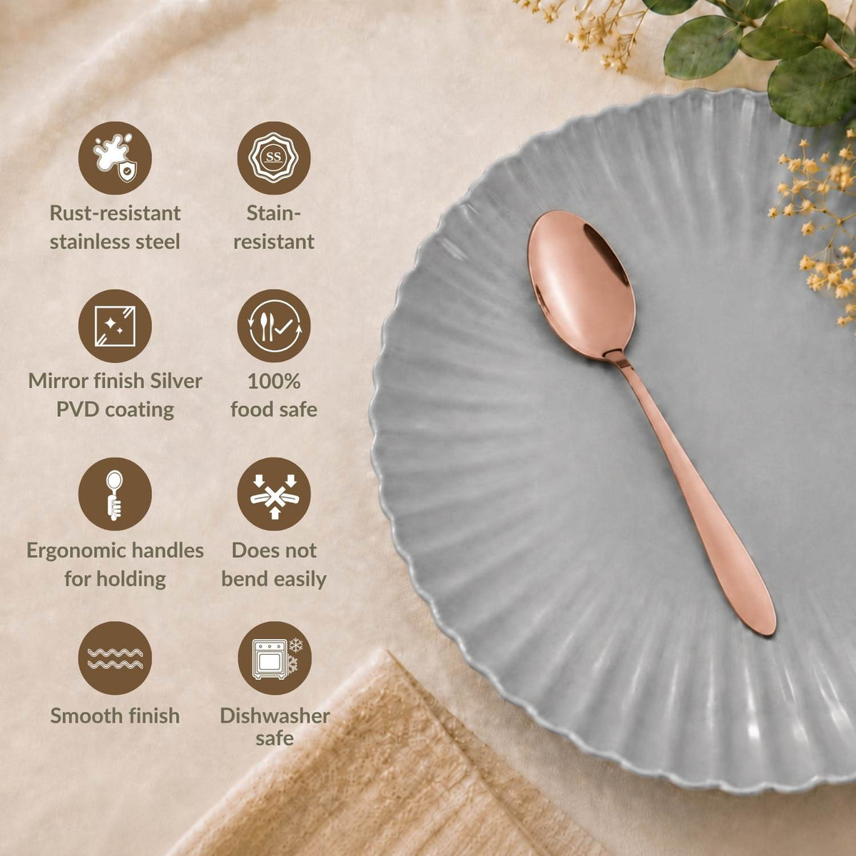 Rose Gold PVD Coated Spoon Set Of 12 Nestasia