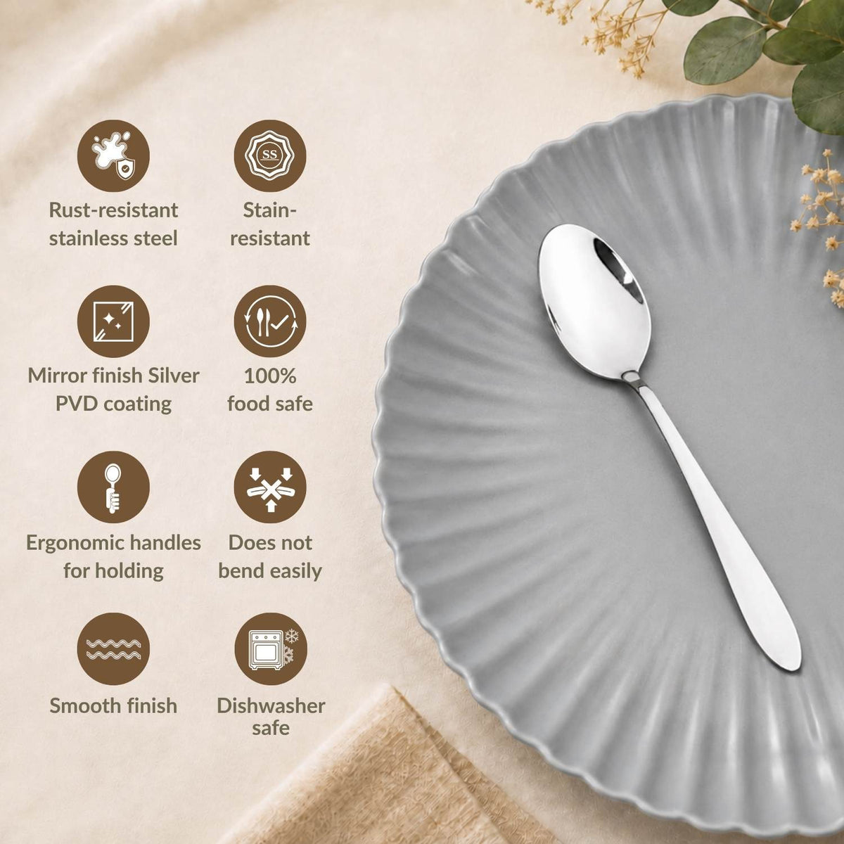 Mirror Finish Spoon Set Of 12 Nestasia