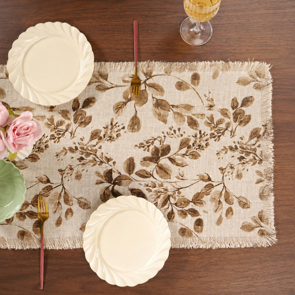 Rustic Foliage Cotton Table Runner 182x40cm Nestasia