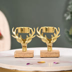 Set Of 2 Gold Stag Tea Light Candle Holder Nestasia