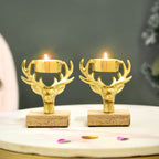 Set Of 2 Gold Stag Tea Light Candle Holder Nestasia
