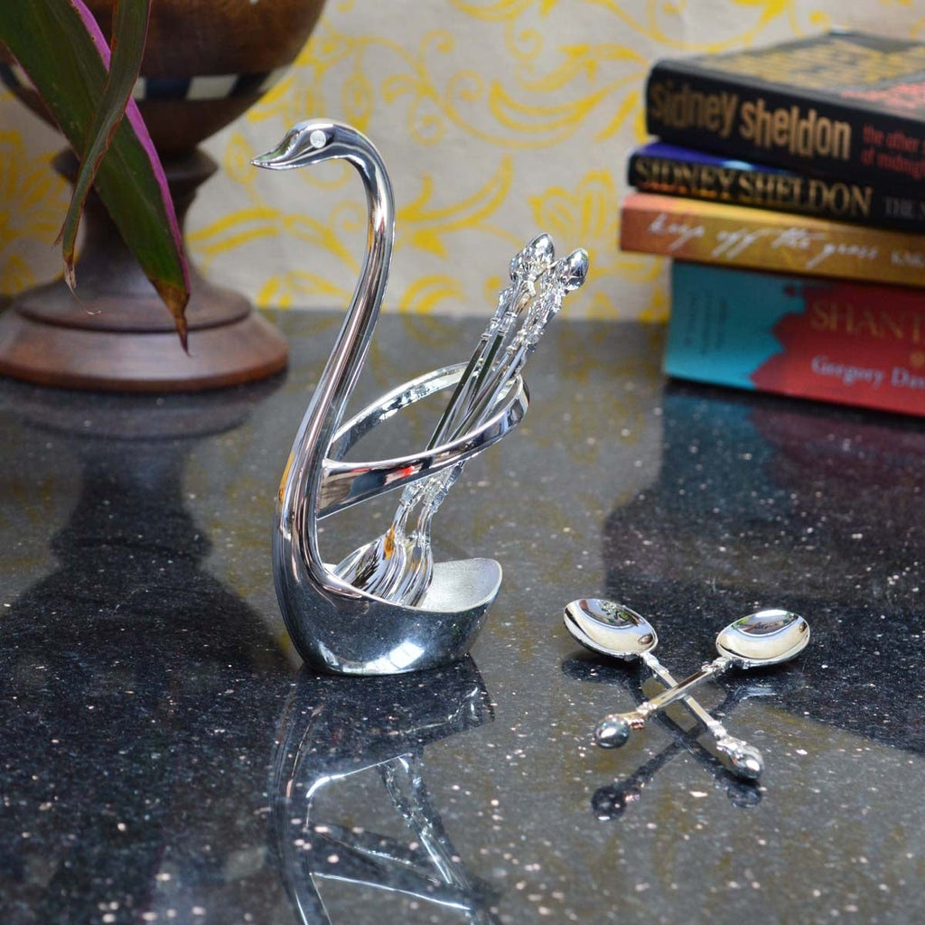 White Metal Swan Spoon Holder (Set of 4 Spoons) Kafalo
