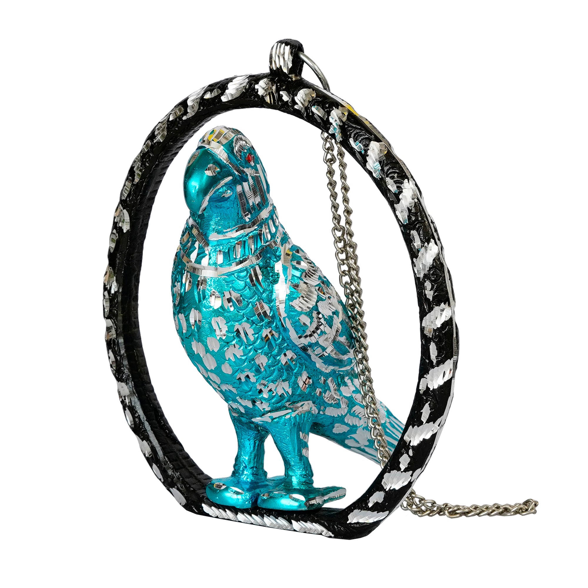 Metal Carved Blue Parrot Decorative Wall Hanging Showpiece with Chain Kafalo