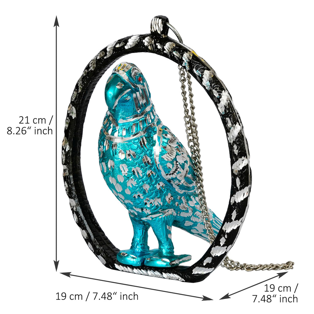 Metal Carved Blue Parrot Decorative Wall Hanging Showpiece with Chain Kafalo