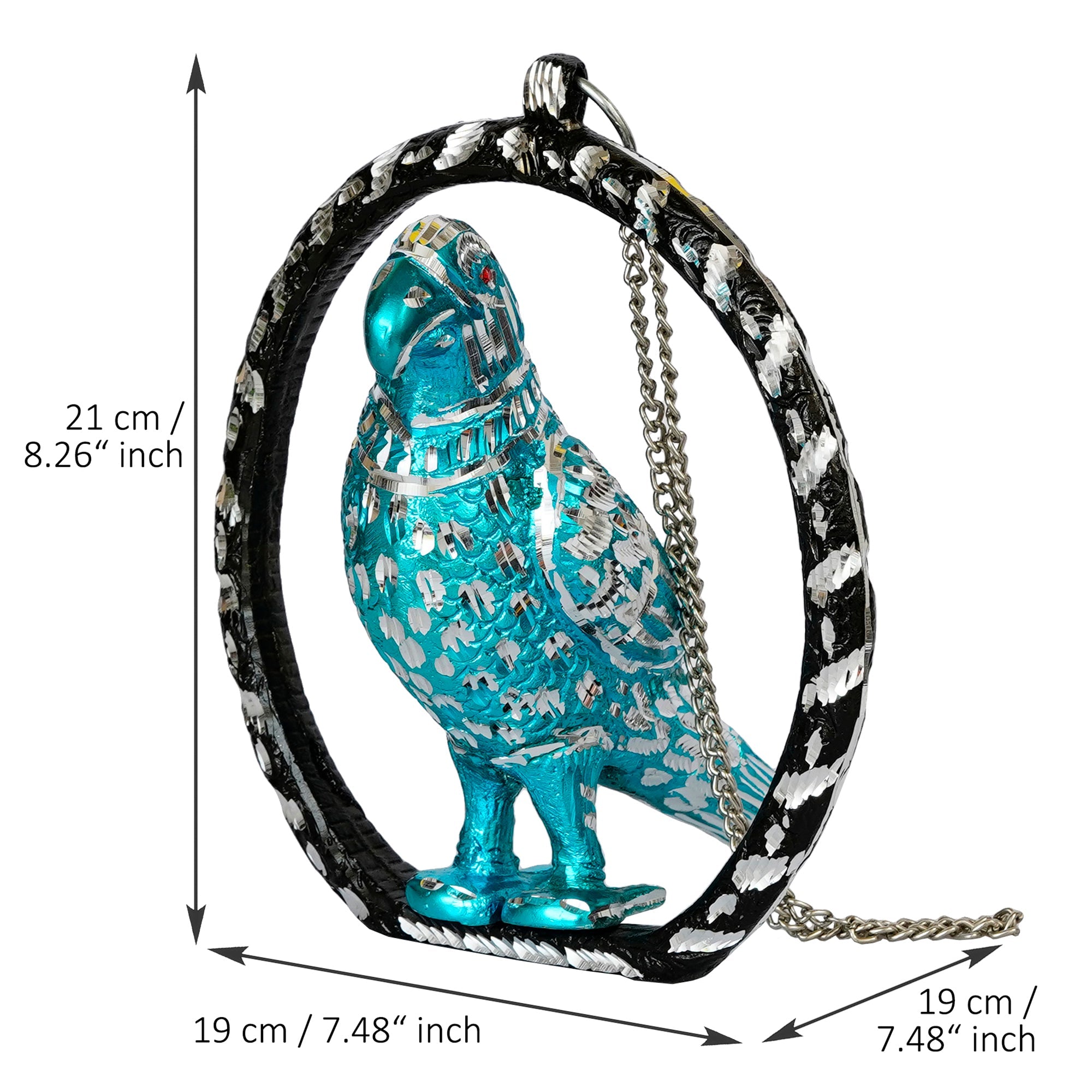 Metal Carved Blue Parrot Decorative Wall Hanging Showpiece with Chain Kafalo