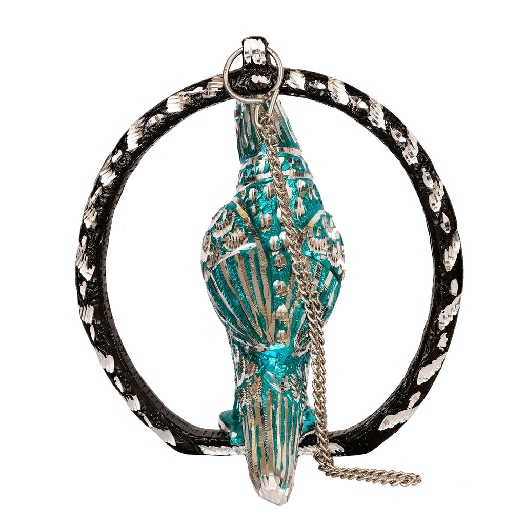 Metal Carved Blue Parrot Decorative Wall Hanging Showpiece with Chain Kafalo