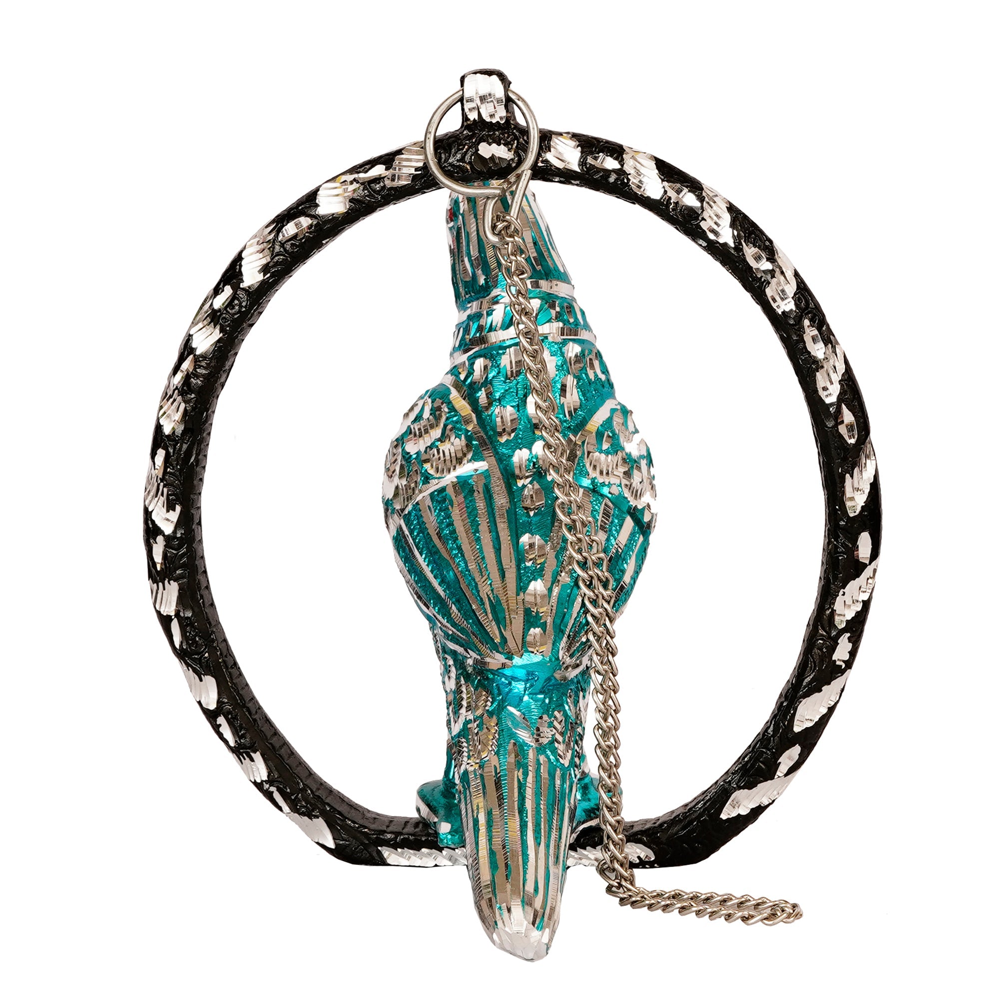 Metal Carved Blue Parrot Decorative Wall Hanging Showpiece with Chain Kafalo