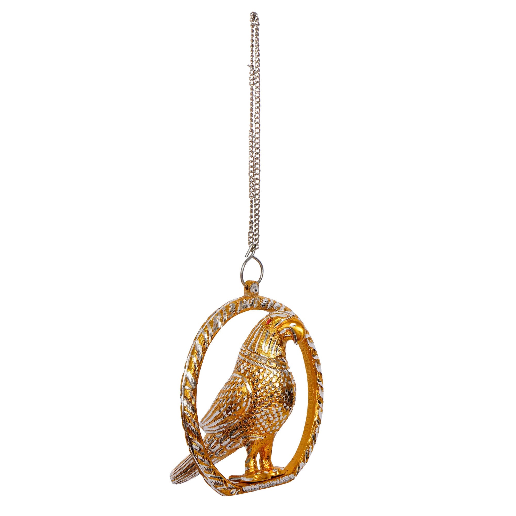 Metal Carved Golden Parrot Statue Decorative Wall Hanging Showpiece with Chain Kafalo