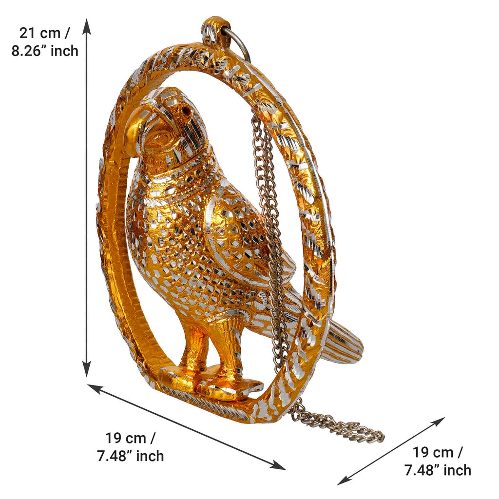 Metal Carved Golden Parrot Statue Decorative Wall Hanging Showpiece with Chain Kafalo