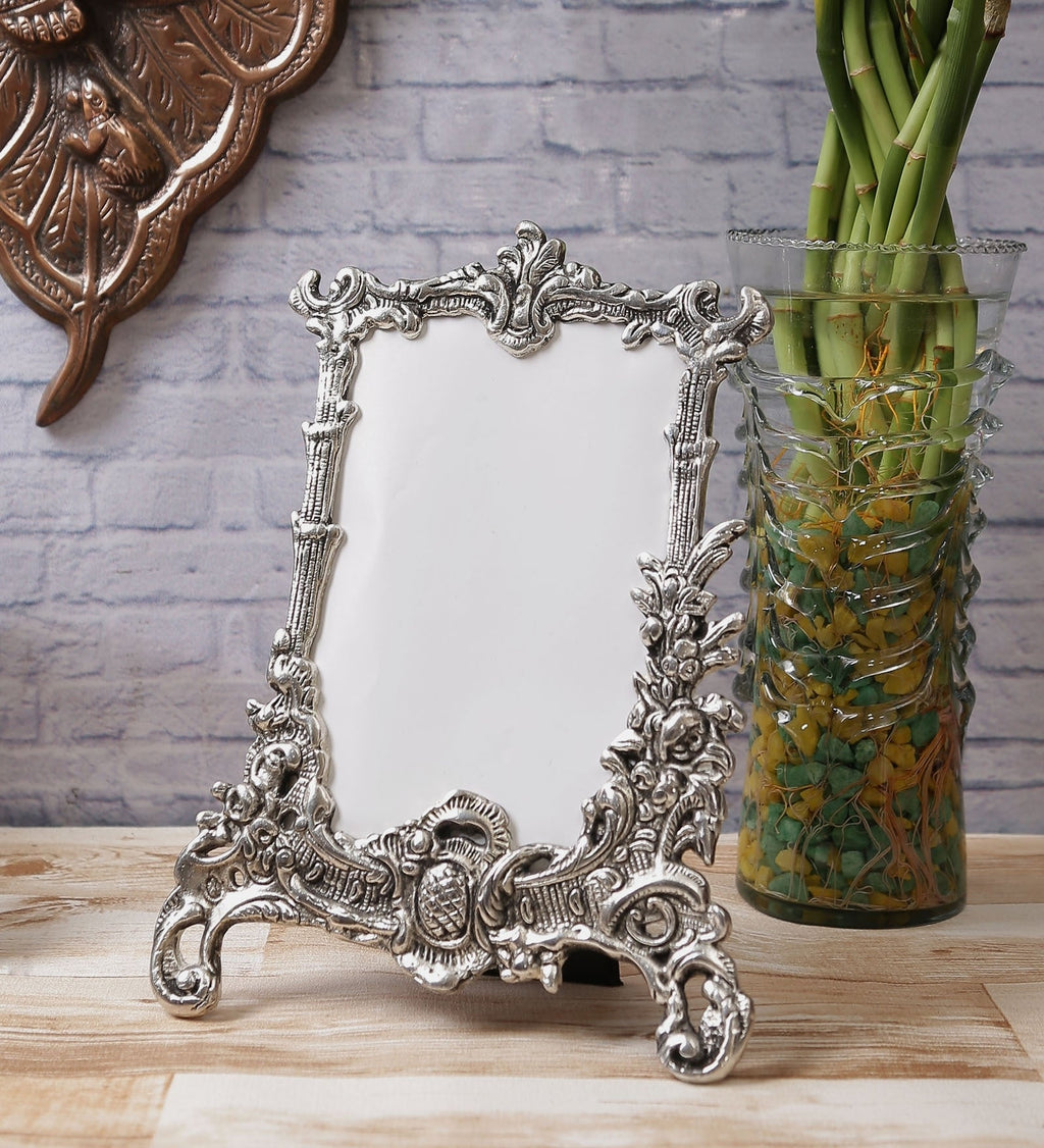 Silver White Metal Rectangular Single Photo Frame Kafalo