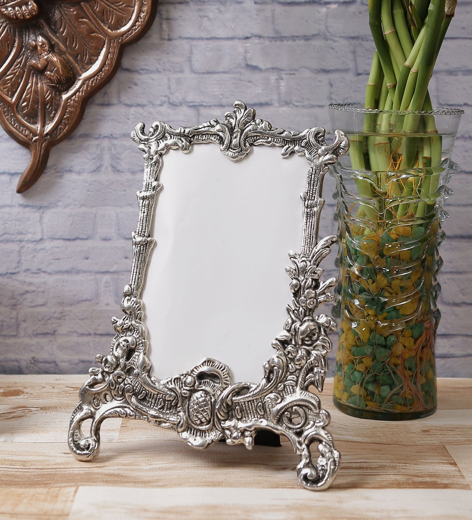 Silver White Metal Rectangular Single Photo Frame Kafalo