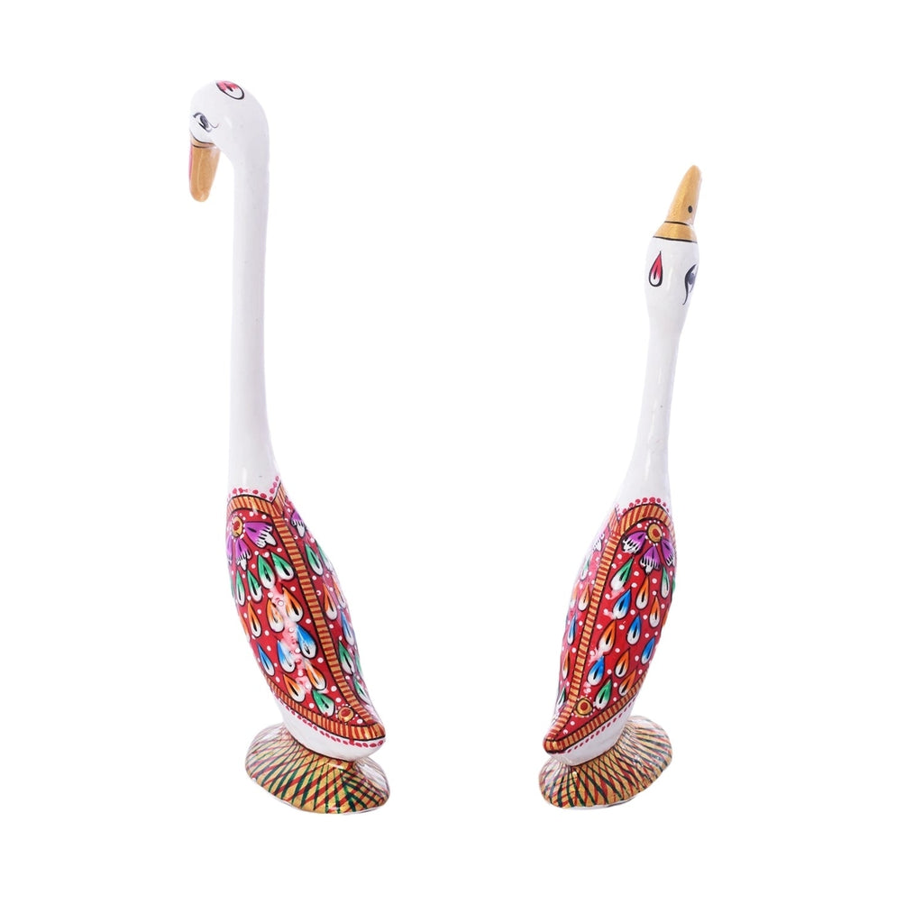 Meenakari Metal White Loving swan couple showpiece Kafalo