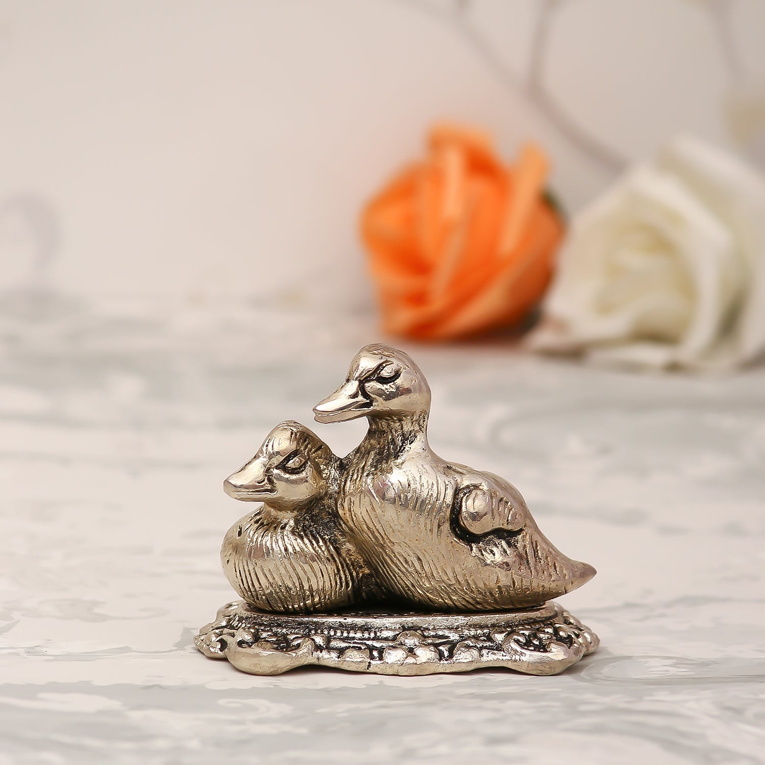 Set Of 2 Loving Metal Swan Showpiece Birds Figurines Kafalo