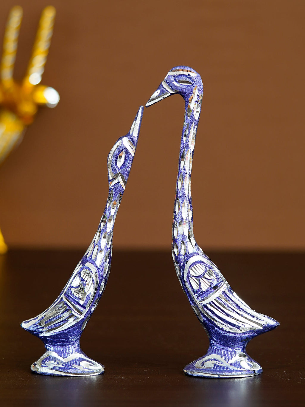 7 Inch Blue Kissing Swan Couple Handcrafted Decorative Figurine Kafalo