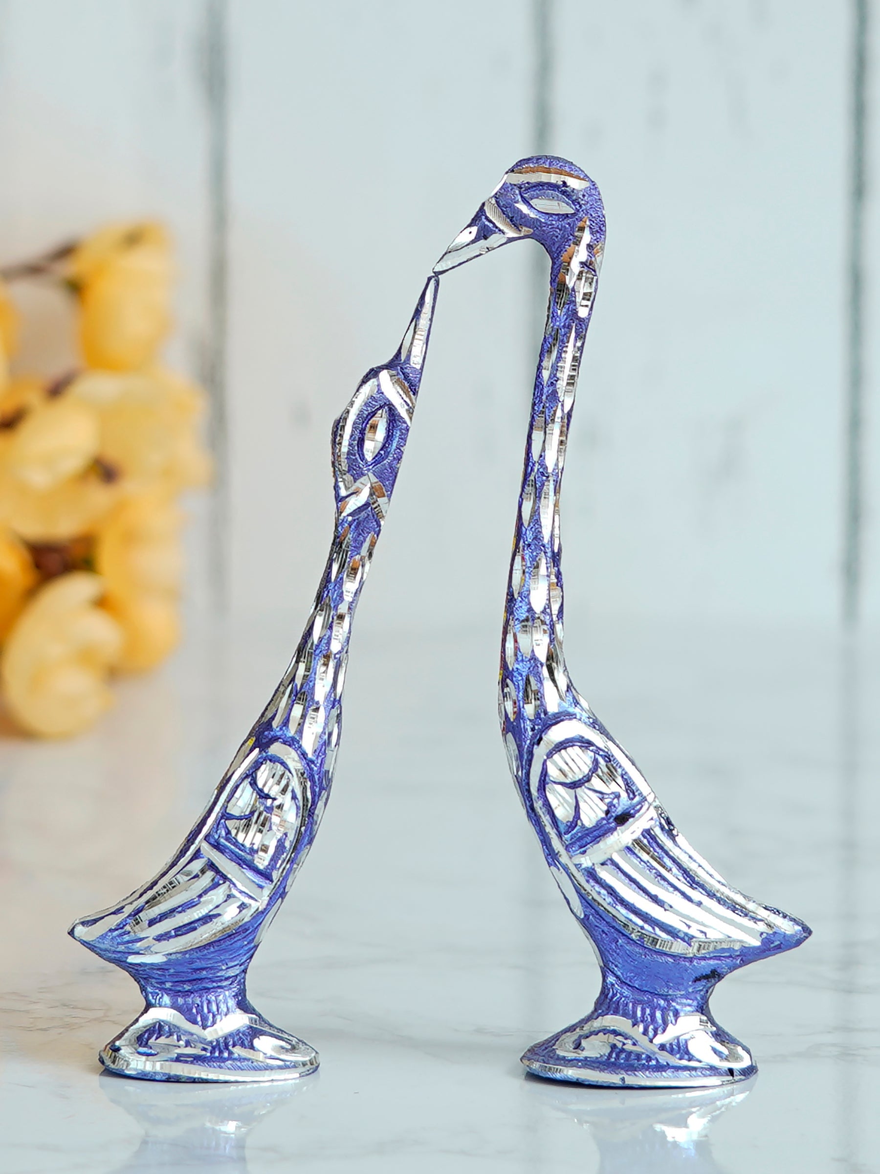 7 Inch Blue Kissing Swan Couple Handcrafted Decorative Figurine Kafalo
