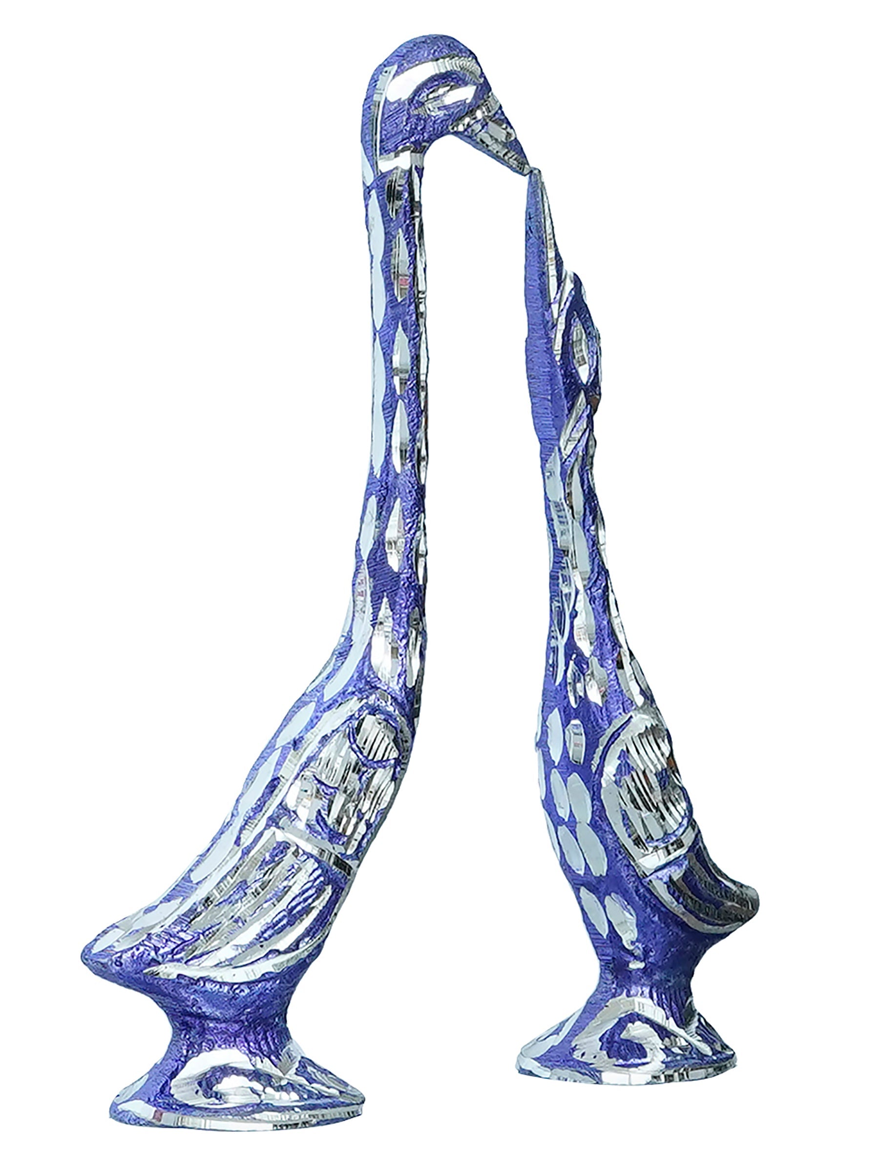 7 Inch Blue Kissing Swan Couple Handcrafted Decorative Figurine Kafalo