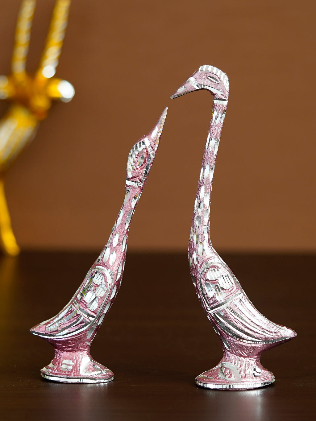 7 Inch Pink Kissing Swan Couple Handcrafted Decorative Figurine Kafalo