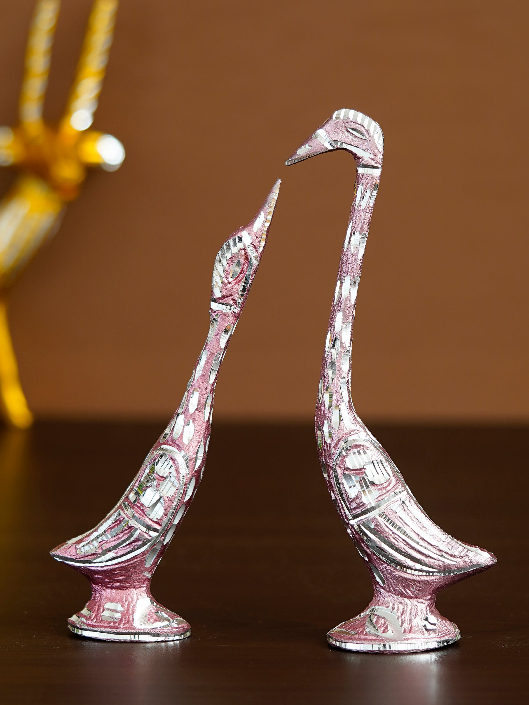 7 Inch Pink Kissing Swan Couple Handcrafted Decorative Figurine Kafalo