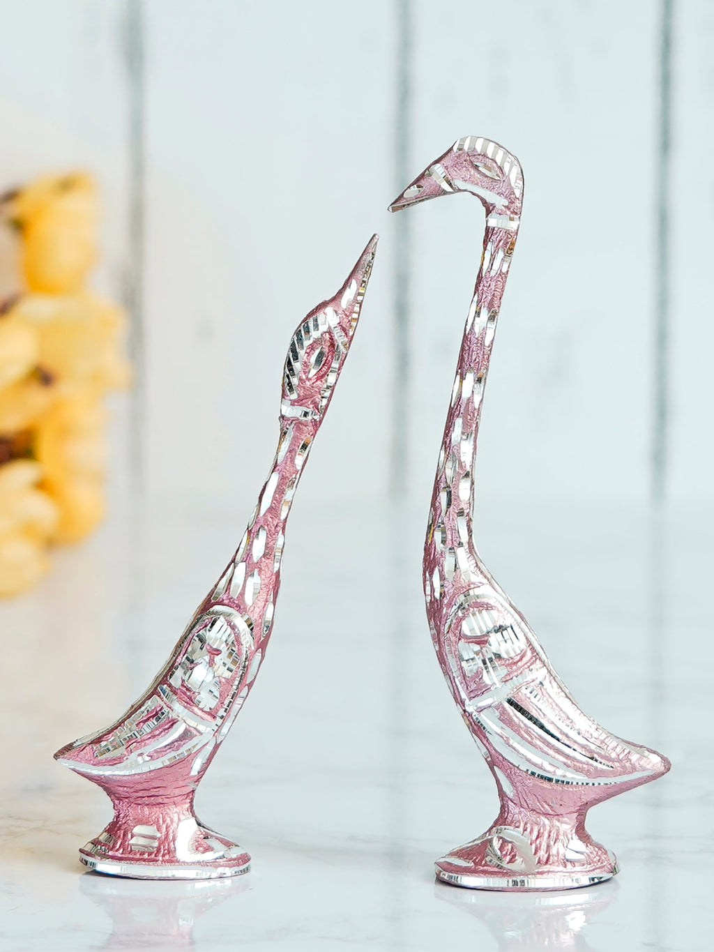 7 Inch Pink Kissing Swan Couple Handcrafted Decorative Figurine Kafalo