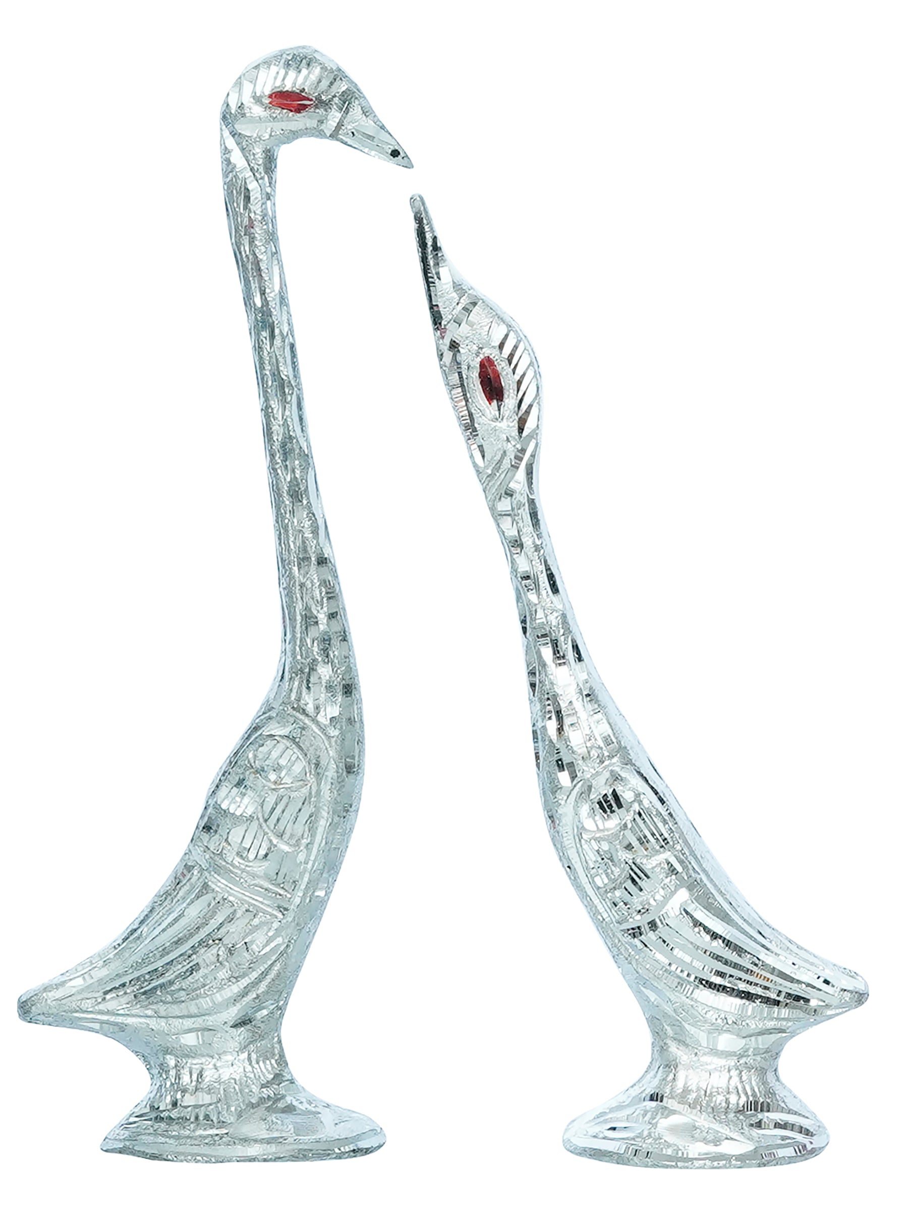 7 Inch Silver Kissing Swan Couple Handcrafted Decorative Figurine Kafalo