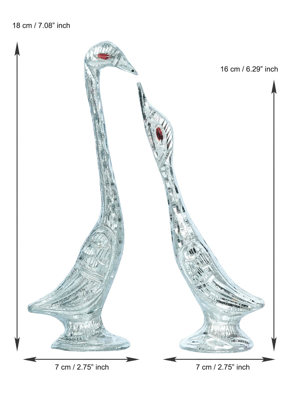7 Inch Silver Kissing Swan Couple Handcrafted Decorative Figurine Kafalo