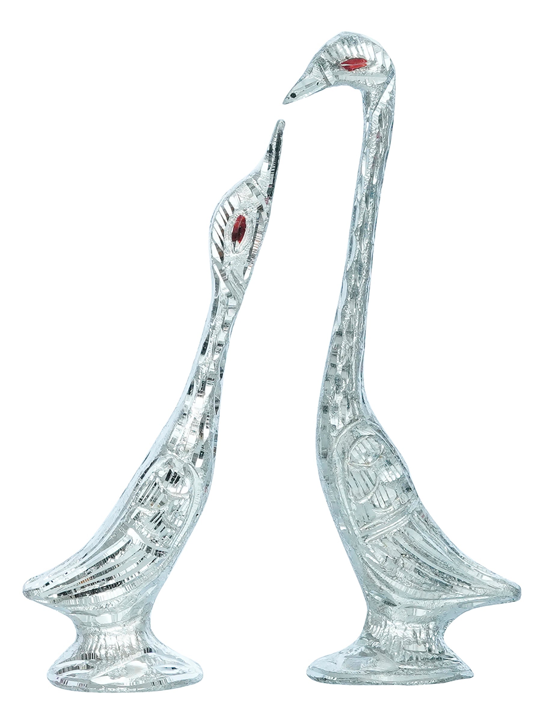 7 Inch Silver Kissing Swan Couple Handcrafted Decorative Figurine Kafalo