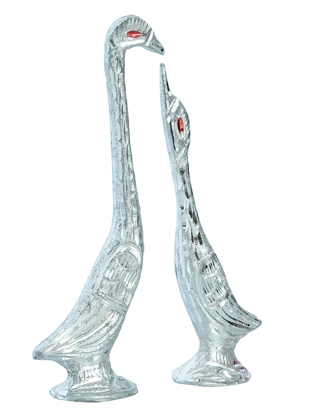 7 Inch Silver Kissing Swan Couple Handcrafted Decorative Figurine Kafalo