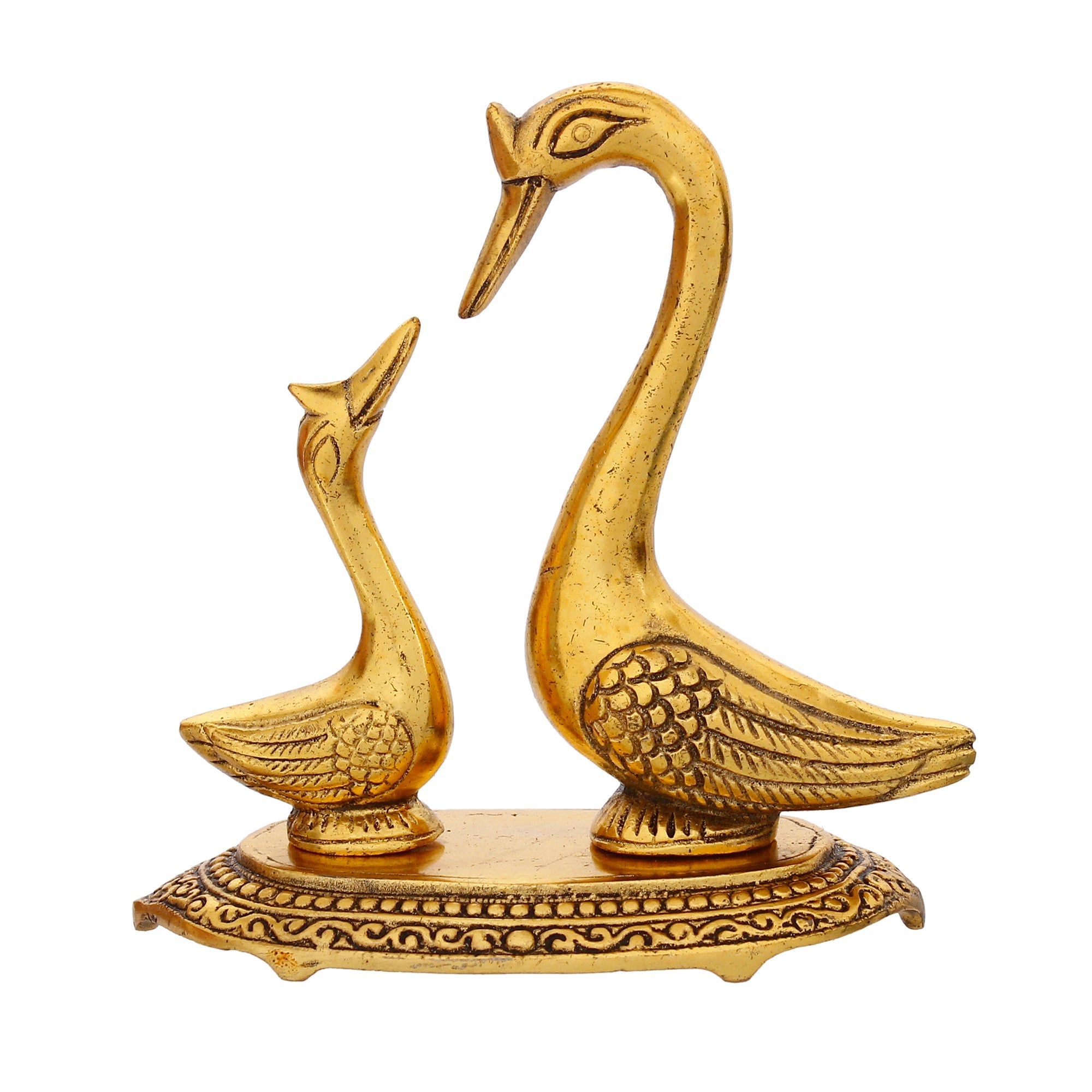 Golden Metal Loving Swan Couple Decorative statue Kafalo