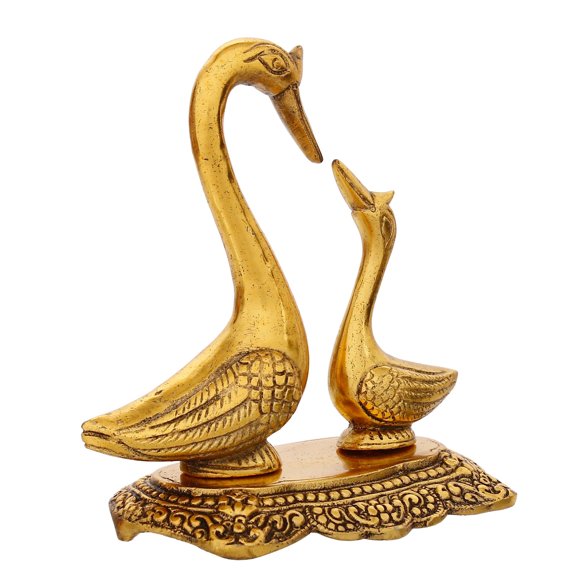 Golden Metal Loving Swan Couple Decorative statue Kafalo