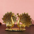 Set Of 2 Loving Golden Peacock Statue Decorative Metal Bird Figurines Kafalo