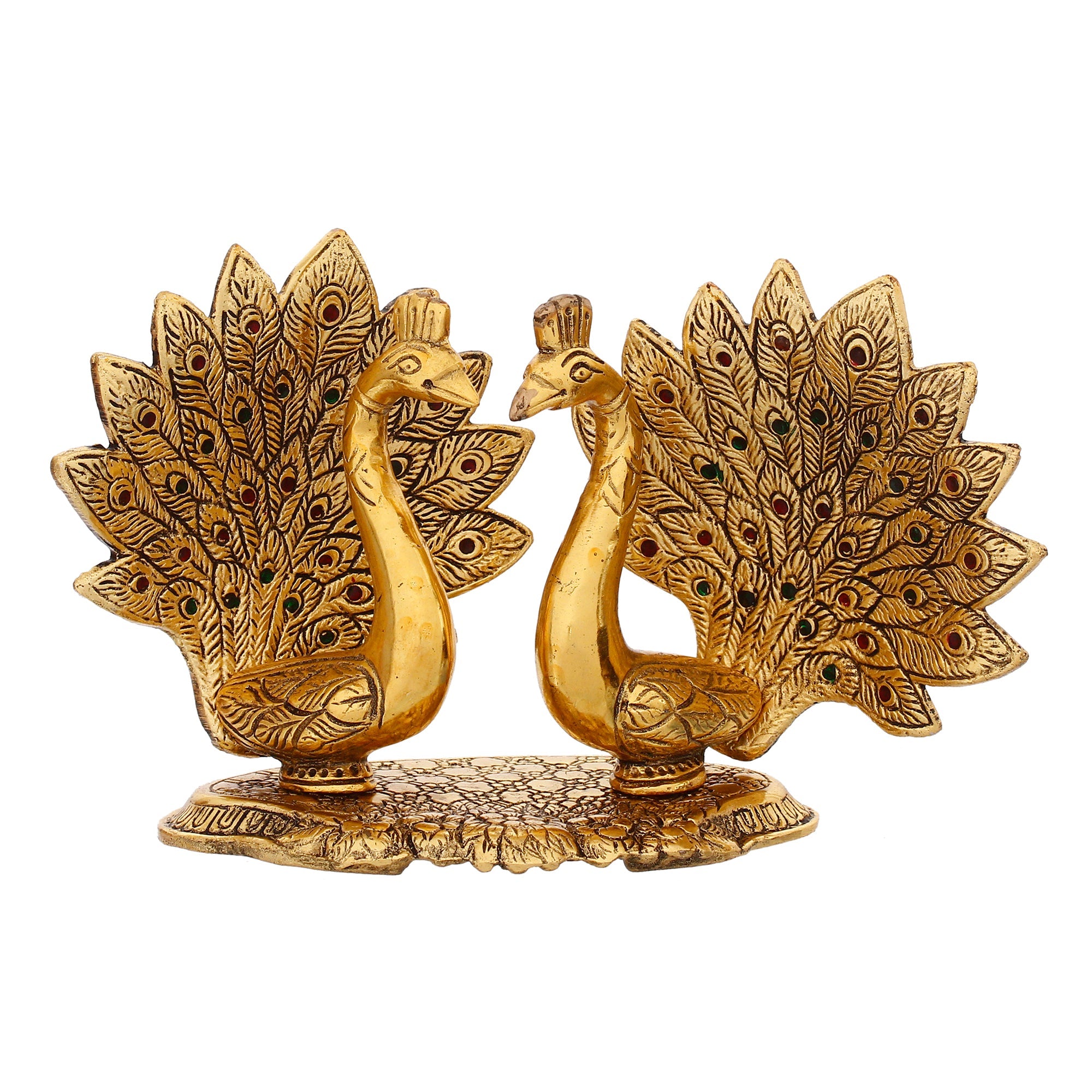 Set Of 2 Loving Golden Peacock Statue Decorative Metal Bird Figurines Kafalo