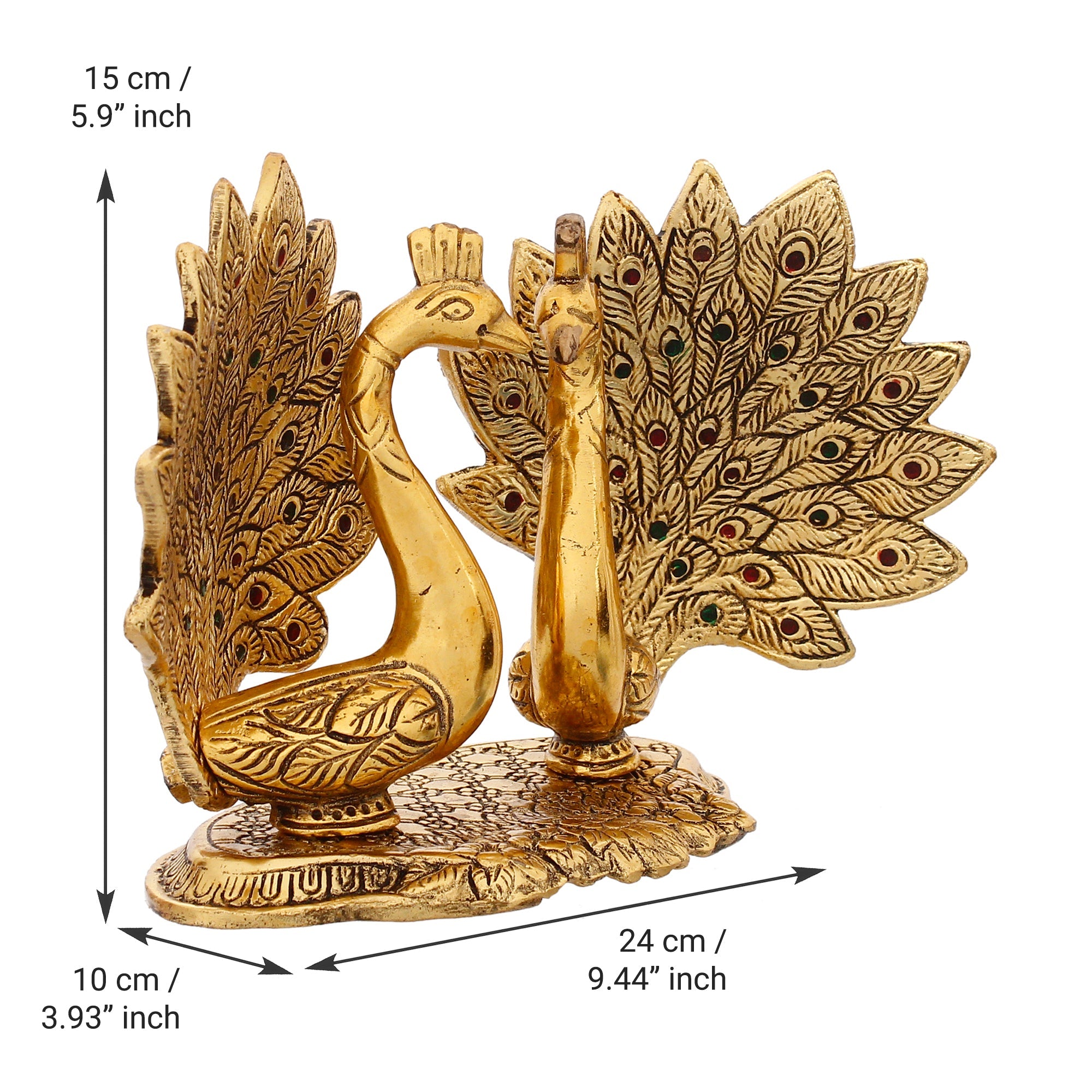 Set Of 2 Loving Golden Peacock Statue Decorative Metal Bird Figurines Kafalo