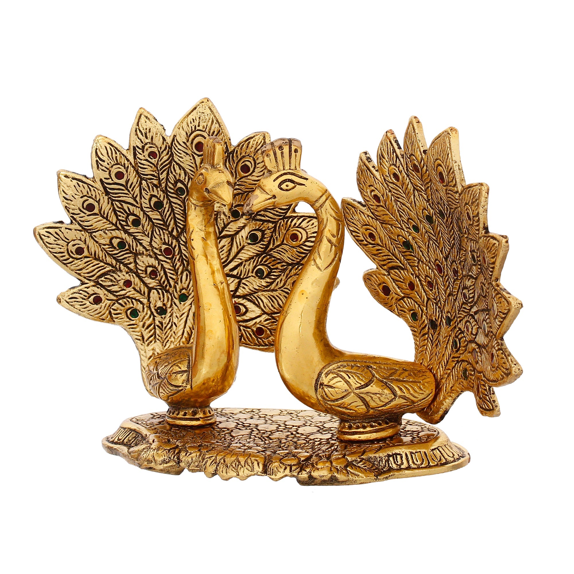 Set Of 2 Loving Golden Peacock Statue Decorative Metal Bird Figurines Kafalo