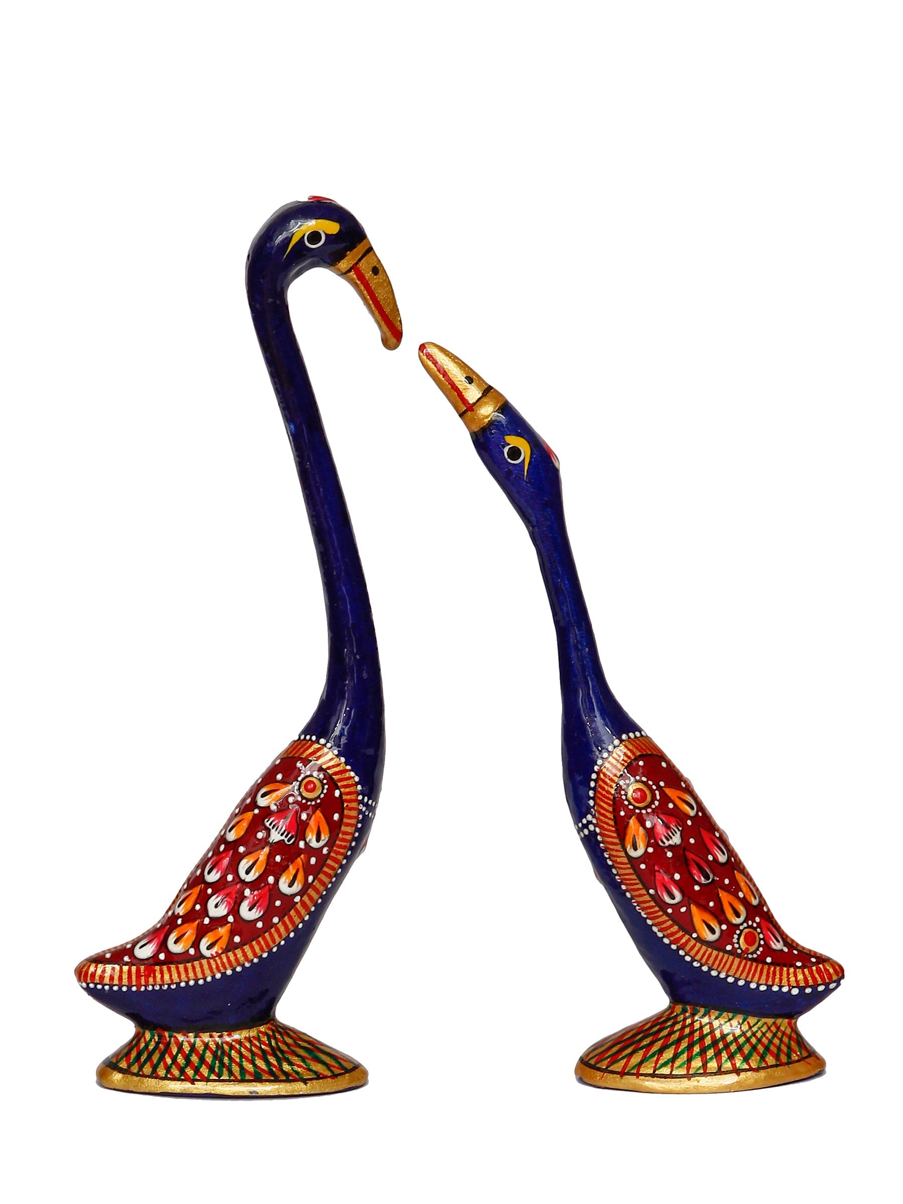 Red and Blue Metal Loving Swan Couple Showpiece Kafalo