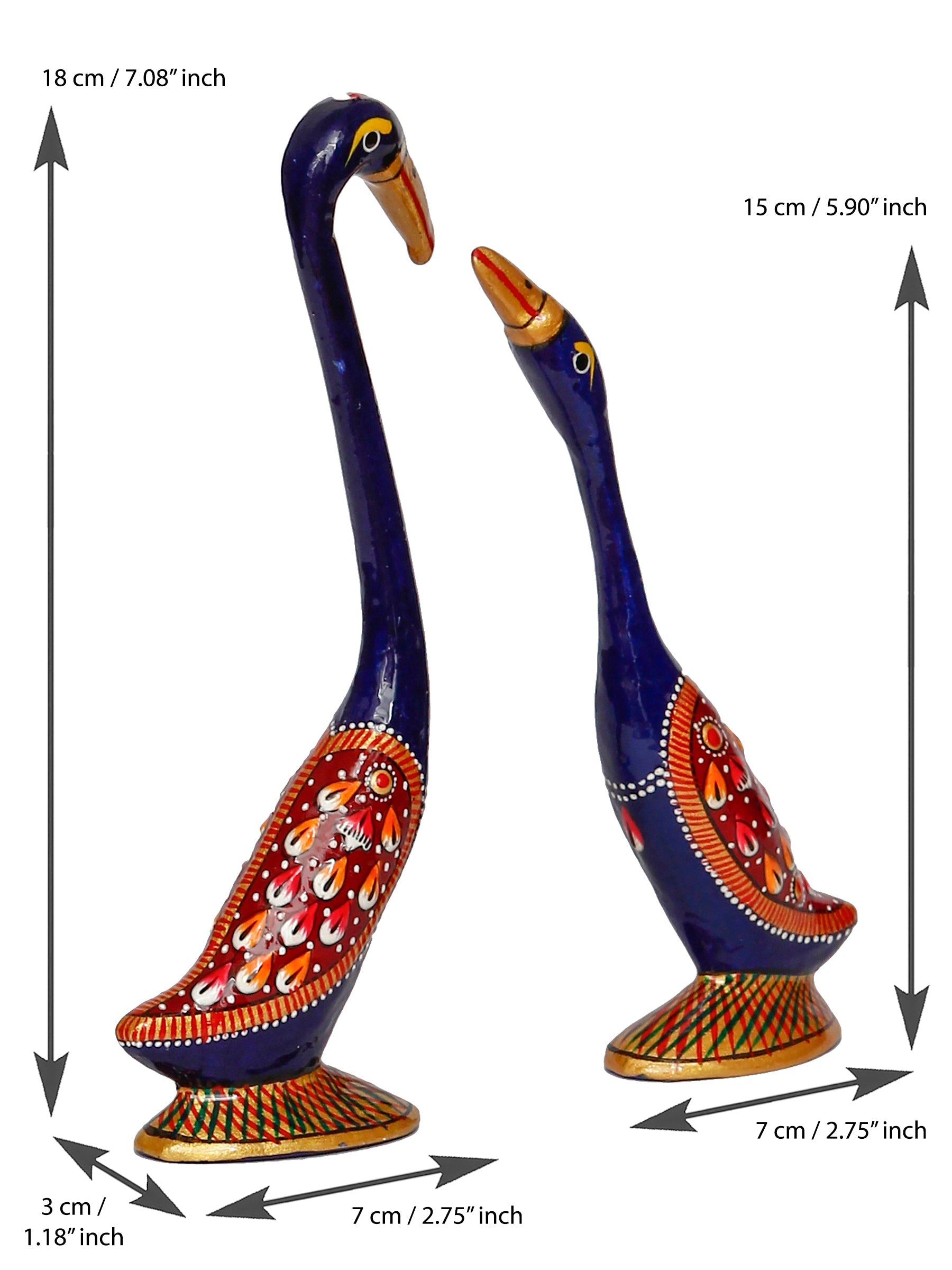 Red and Blue Metal Loving Swan Couple Showpiece Kafalo