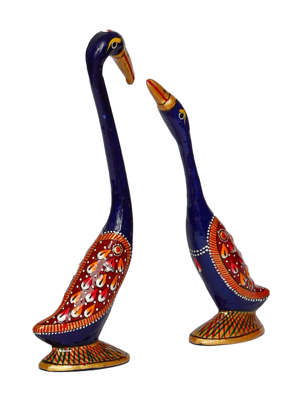 Red and Blue Metal Loving Swan Couple Showpiece Kafalo