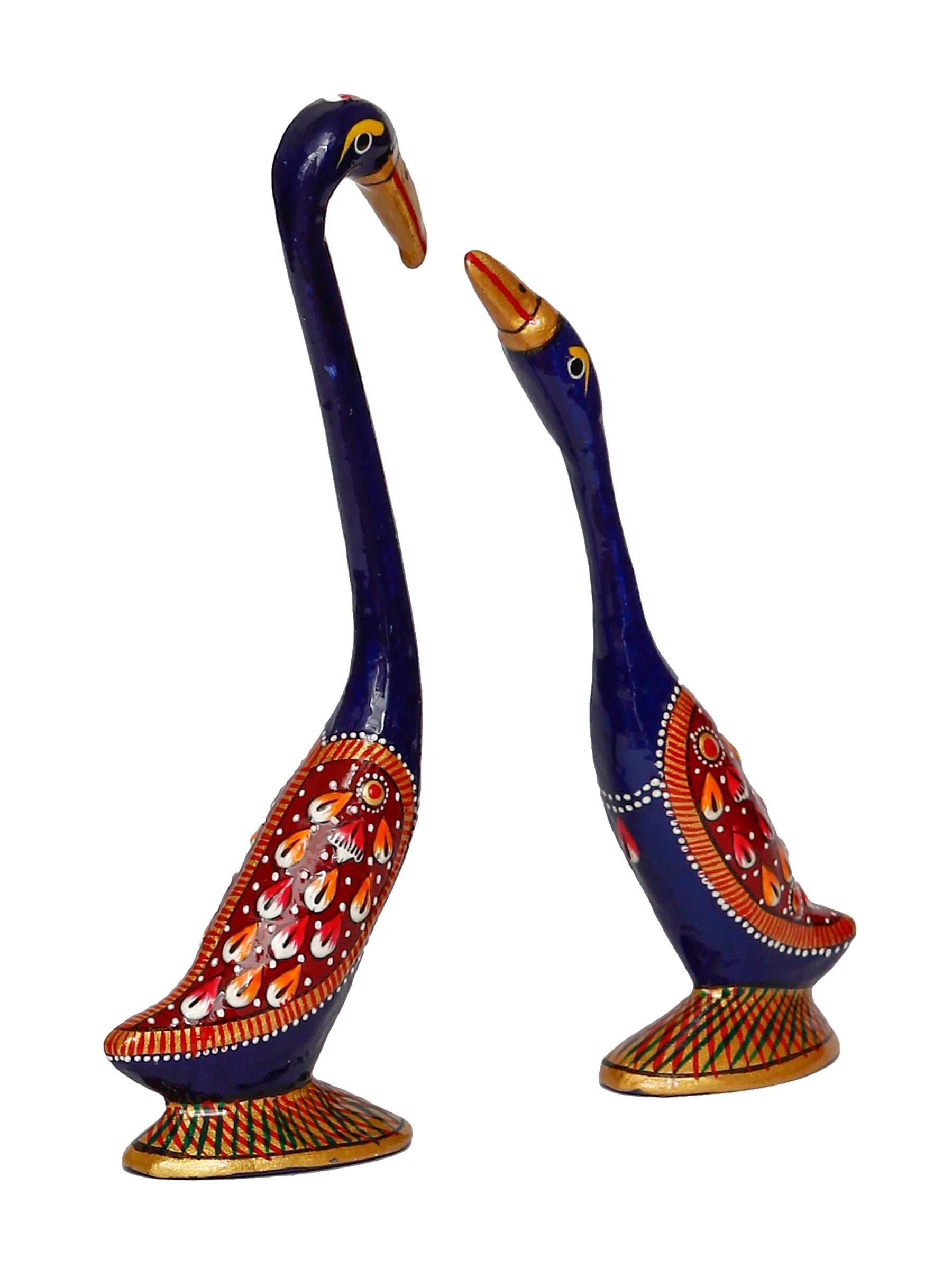 Red and Blue Metal Loving Swan Couple Showpiece Kafalo