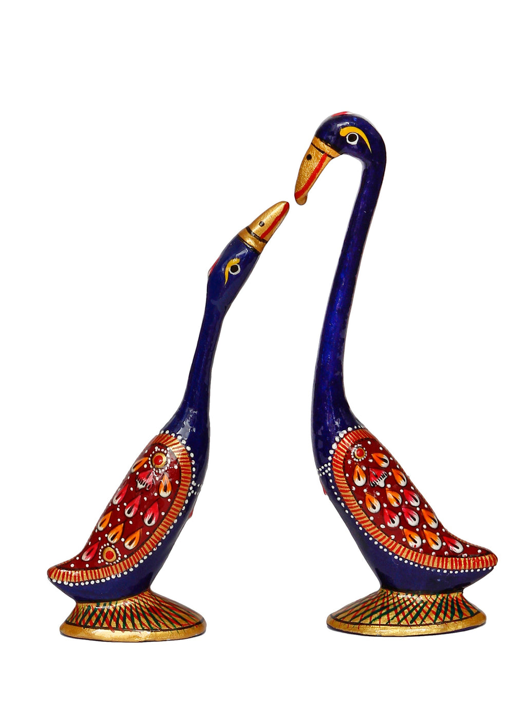 Red and Blue Metal Loving Swan Couple Showpiece Kafalo