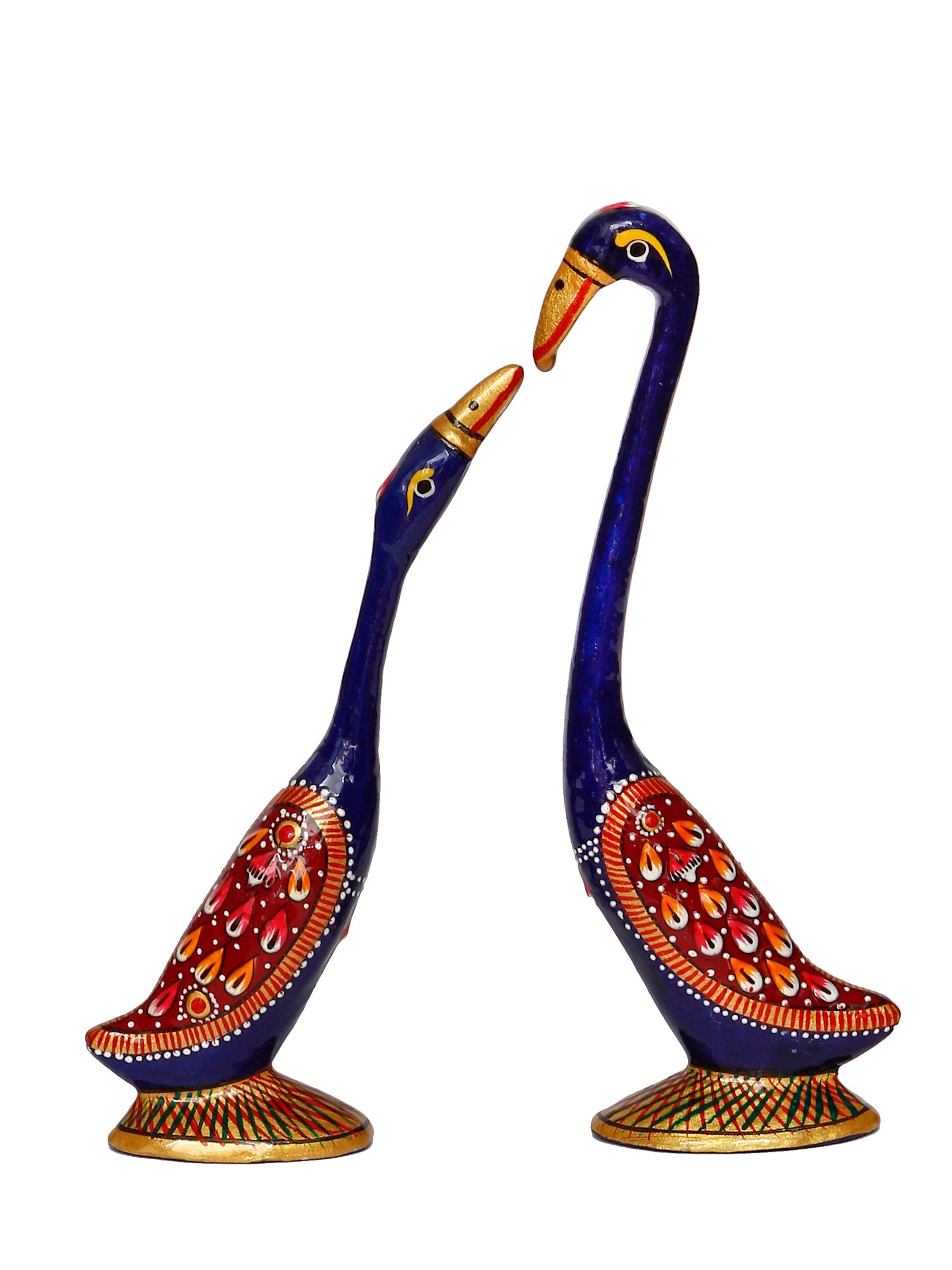 Red and Blue Metal Loving Swan Couple Showpiece Kafalo