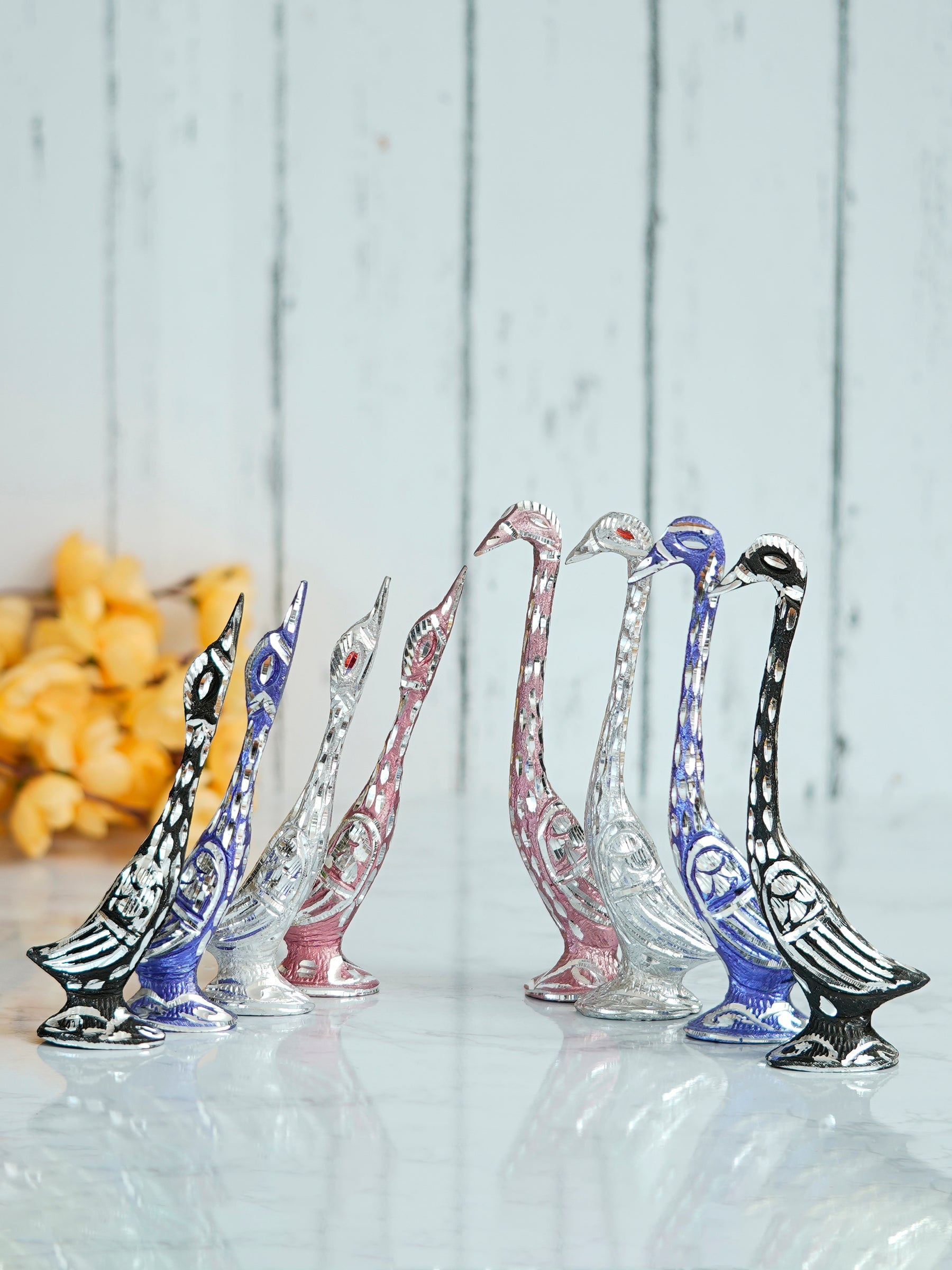 Set of Four 7 Inch Kissing Swan Couple Handcrafted Decorative Figurine Kafalo