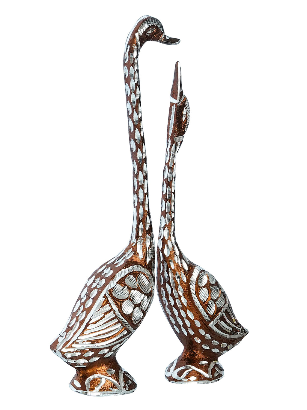 Brown Metal Kissing Swan Couple Handcrafted Decorative Figurine Kafalo